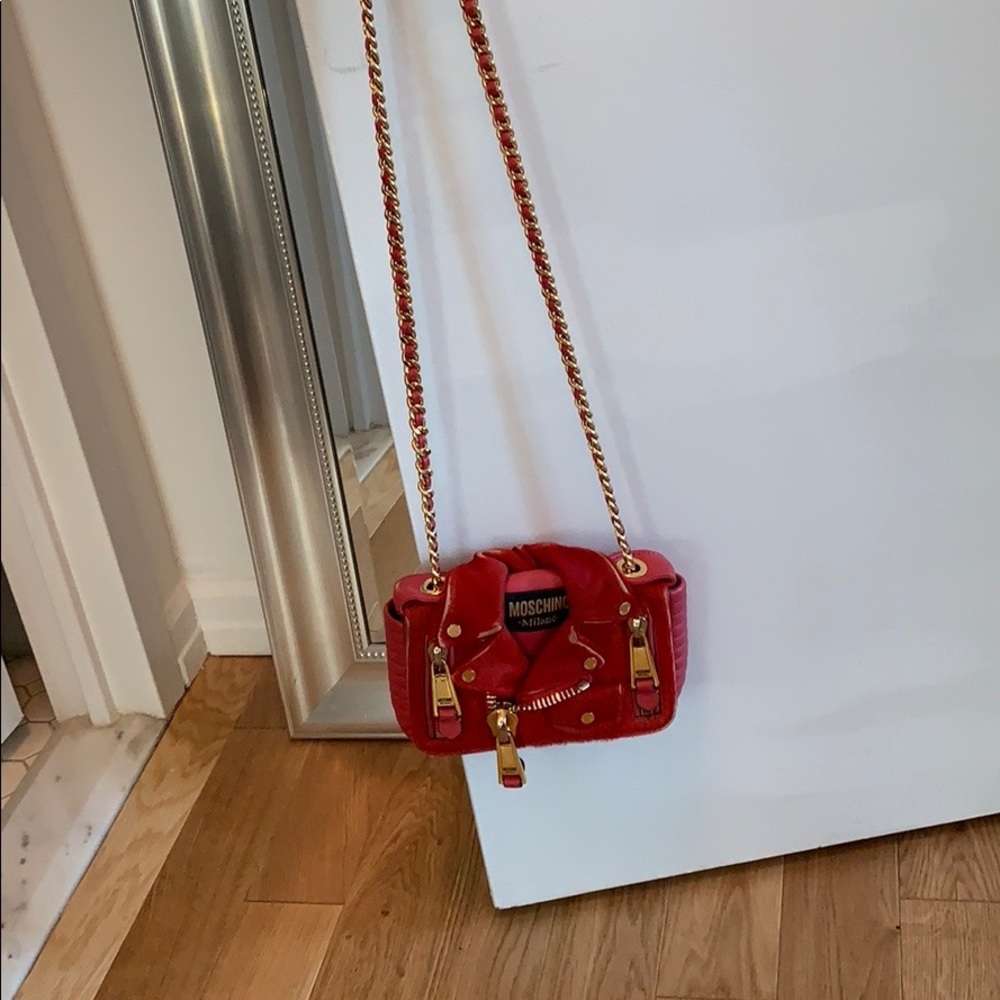 Moschino Red leather faux fur handbag